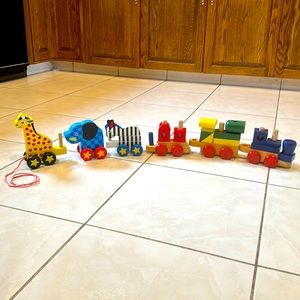 Melissa & Doug Animal and Train Wooden block puzzle train set (2 sets for 1)